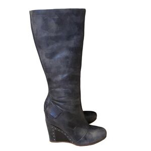 Ugg Kendrick (1001881) Black Leather Wedge Heel Boots Women Size 7